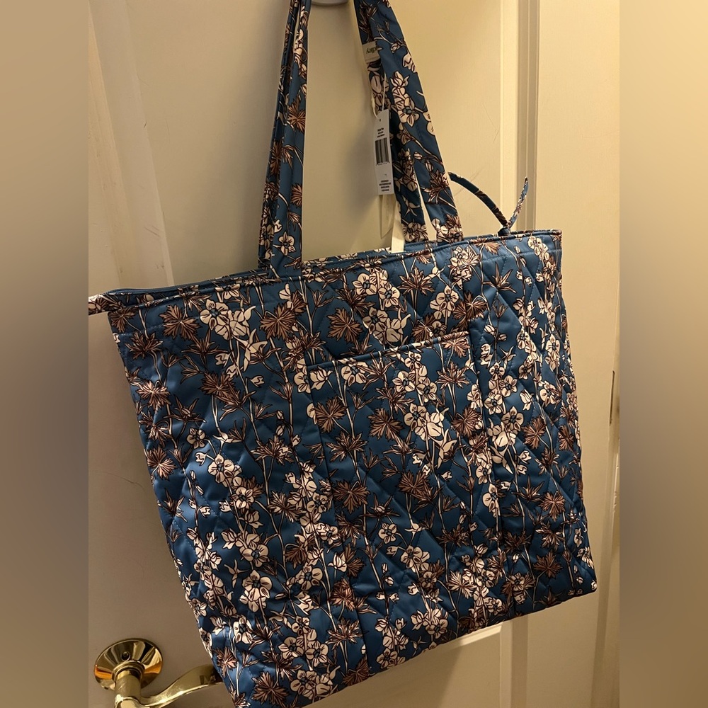 Vera Bradley Floral Quilted Tote Bag - Blue and Brown